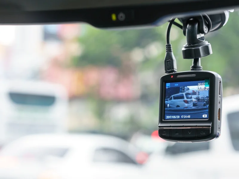 Camera unit mounted on a windscreen behind the rear-view mirror