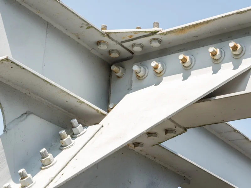 Steel connection detail where one structural level meets the next