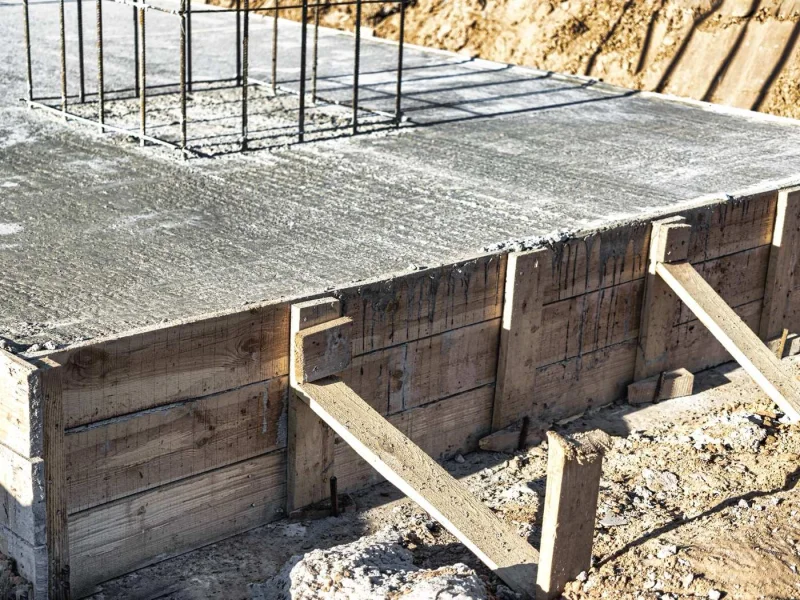 Concrete foundation and ground floor structure of a building