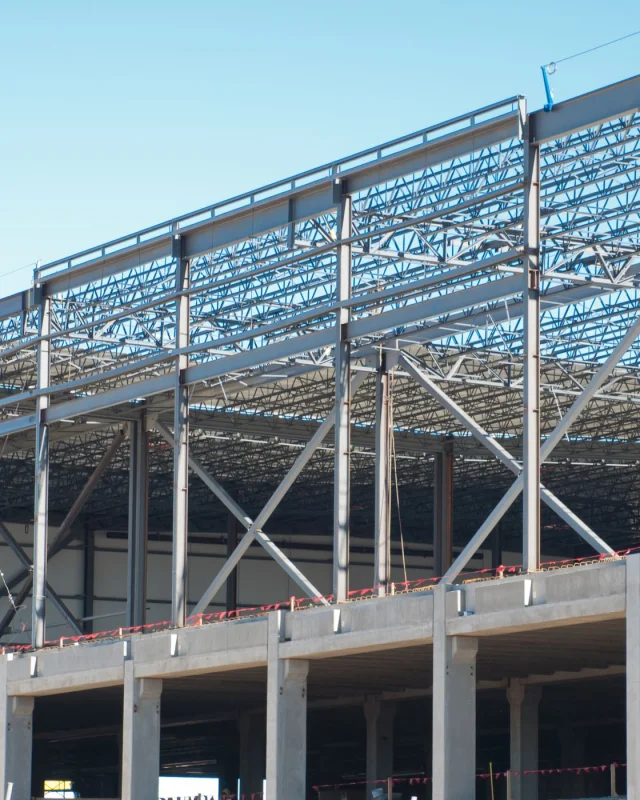 Steel frame and concrete deck of a commercial building under construction