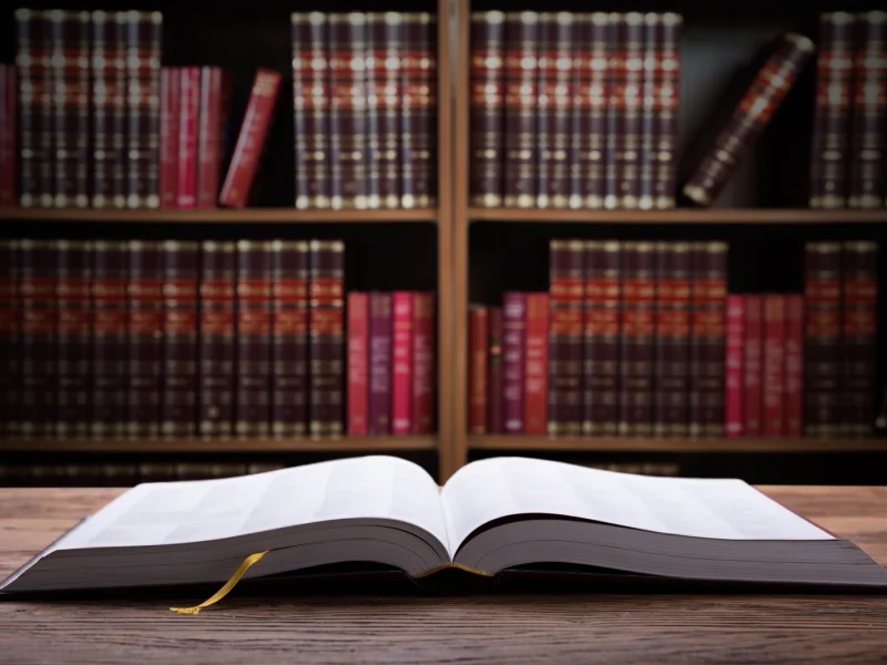 Stack of legal documents and bound volumes on a desk