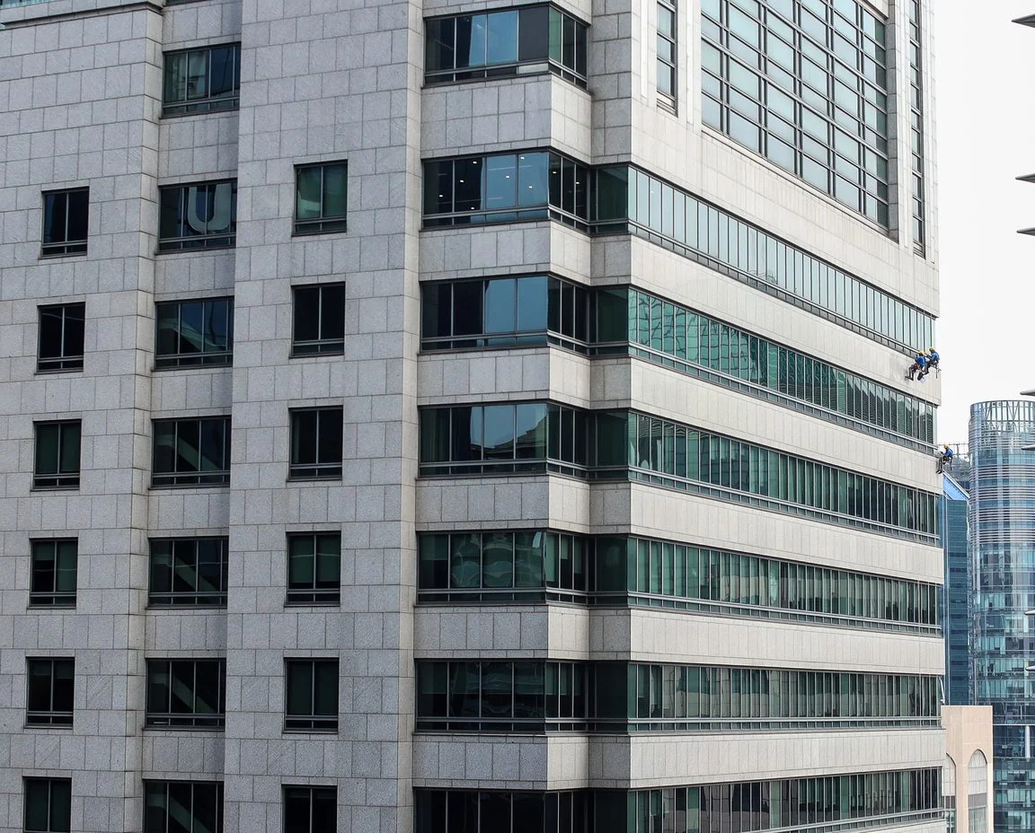 Corporate office frontage in flat daylight
