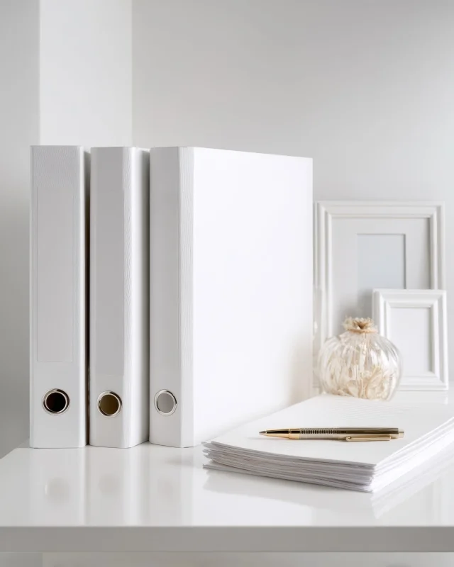 Signed contract and a document tray on a desk