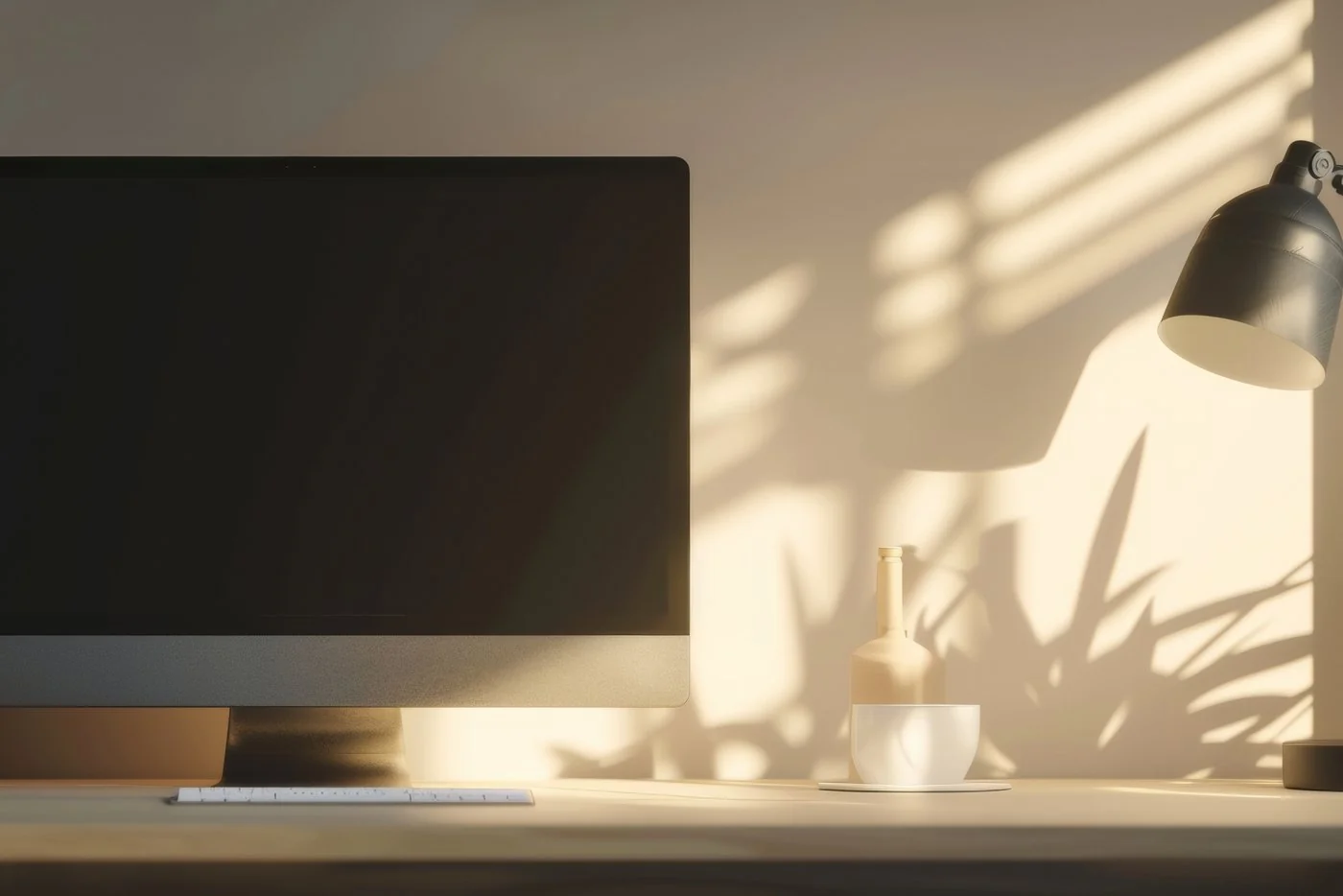 Brokerage desk with a monitor in morning light