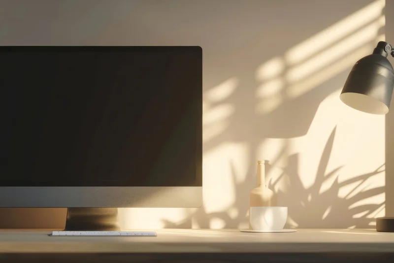 Brokerage desk with a monitor in morning light
