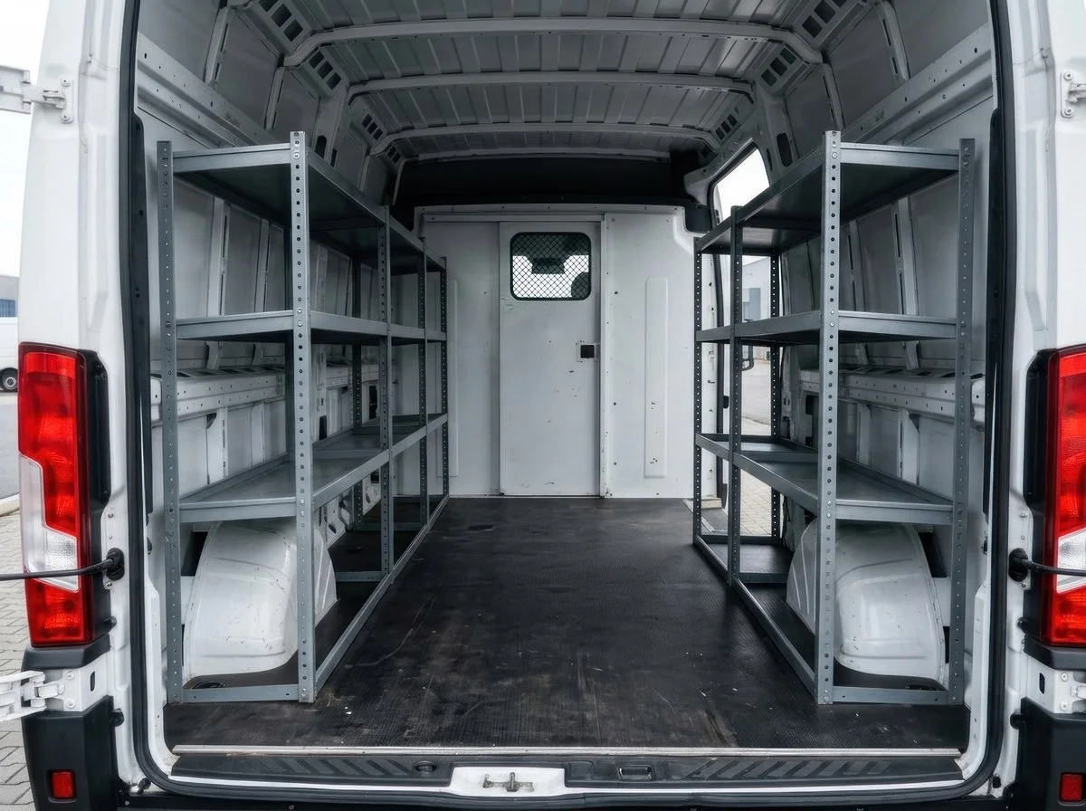 Emptied tool rack inside a van after a break-in